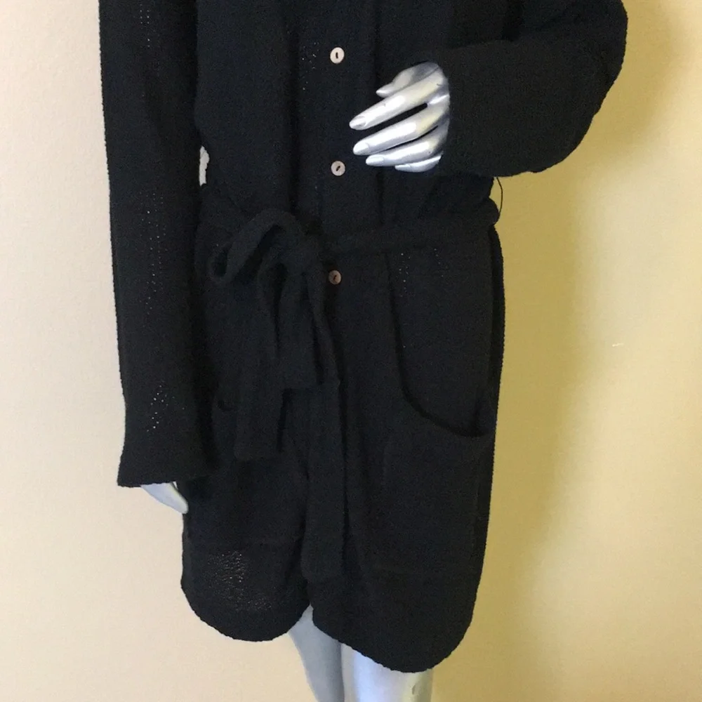 FREE PEOPLE BEACH | Black Cotton Belted Duster Cardigan Sweater